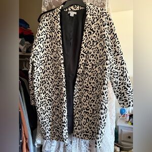 Liz Claiborne Black and Cream Leopard Print Pea Coat